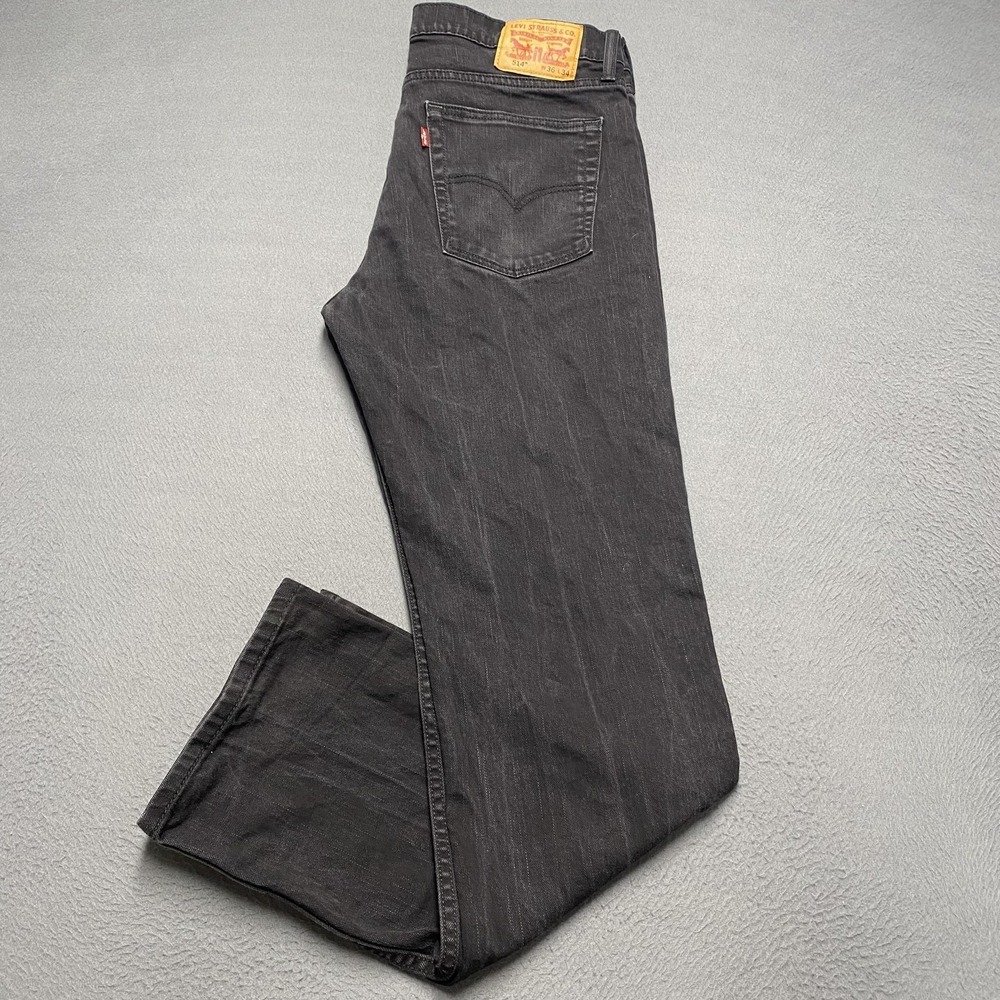 Levis 514 Jeans Mens 36x34 Black Slim Straight Denim Stretch Zip Fly Five Pocket